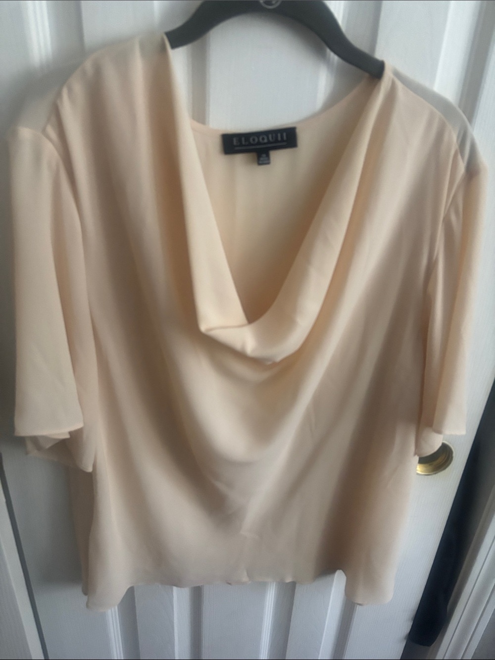 Eloquii Cream Drape Neck Short Sleeve Blouse